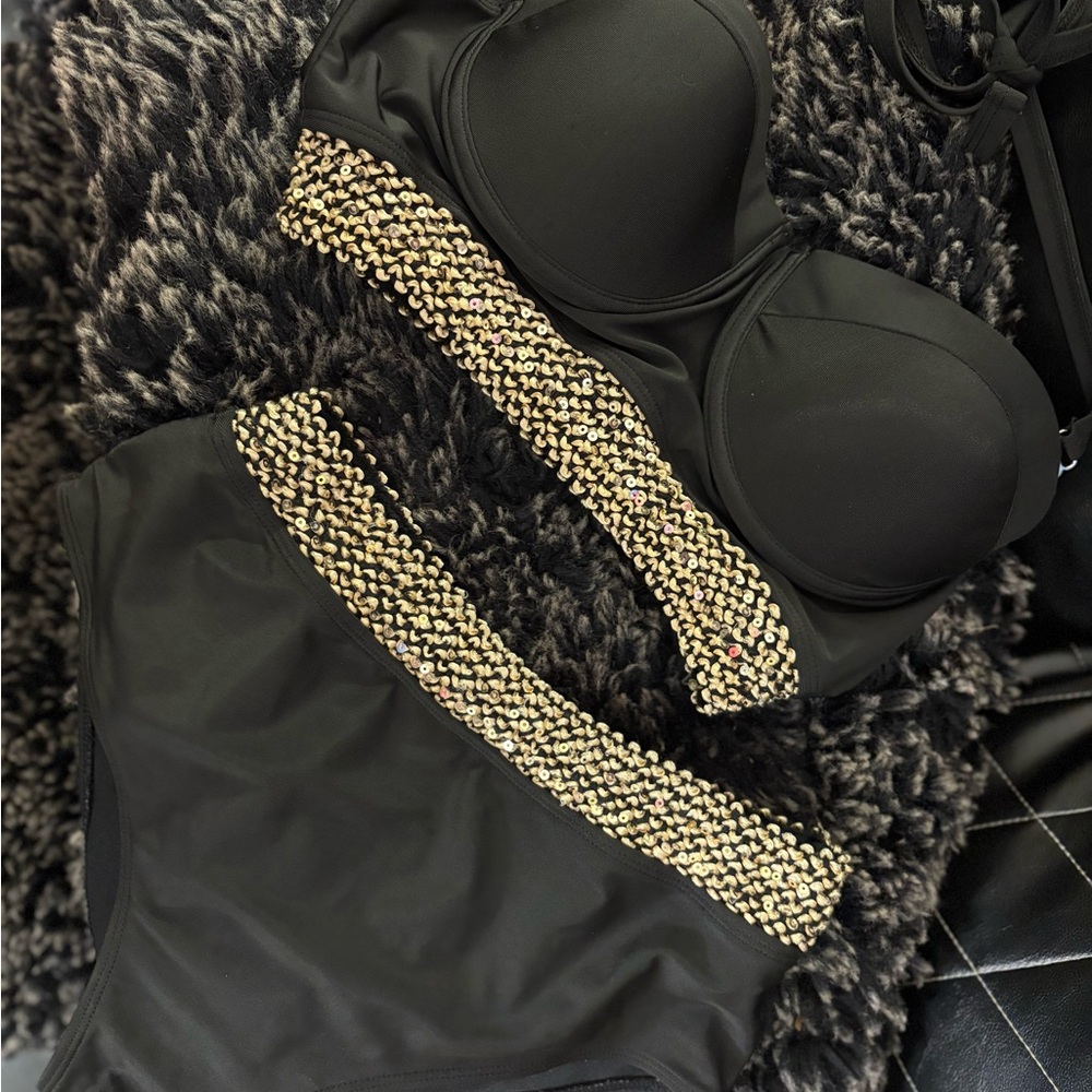 Black Bikini with Gold Embellishments